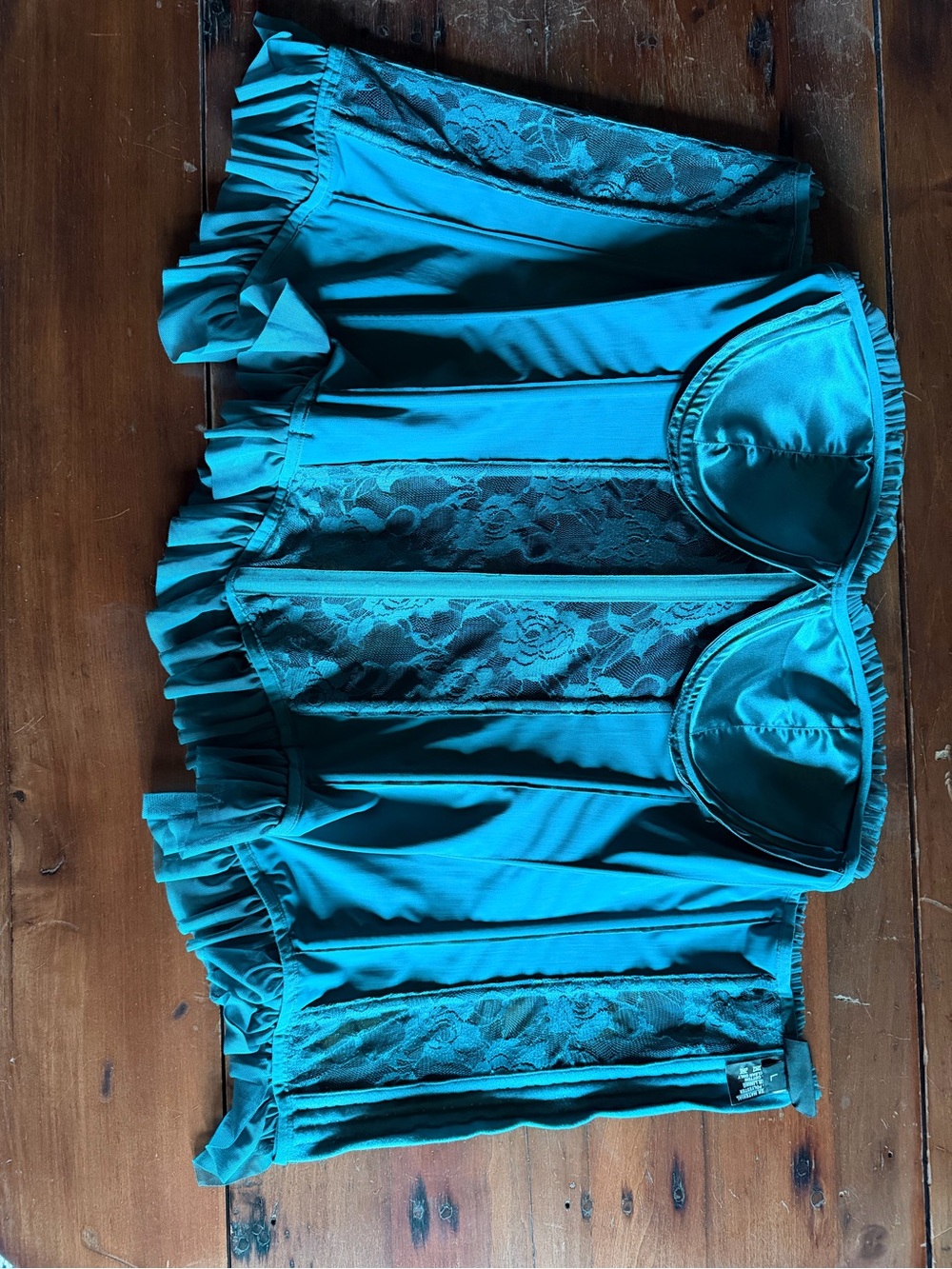 TEAL (not blue) sexy Lace Bustier Corset Eye hooks top to bottom in back W - L